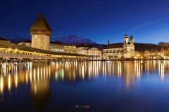 Kappelbrücke mit seinem Pilatus im Hintergrund in  Luzern in der Schweiz