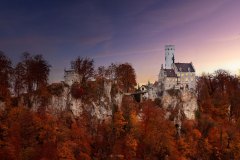 Schloss Lichtenstein im Sonnenuntergang
