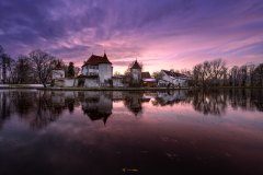 Schloss Blutenburg in München bei Sonnenuntergang