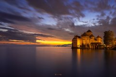 Château de Chillon, Schloss Chillon am Genfer See zur bauen Stunde